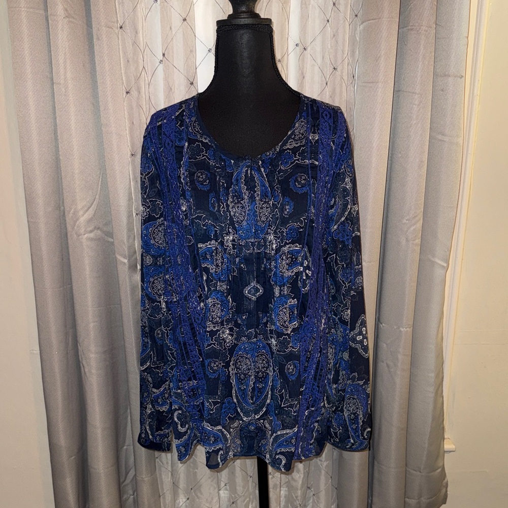 Lucky Brand Button Down Sheer Paisley Patterned Blouse